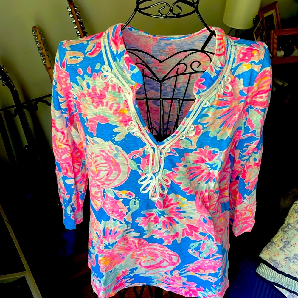 Lilly Pulitzer Blue Pink Floral Tunic